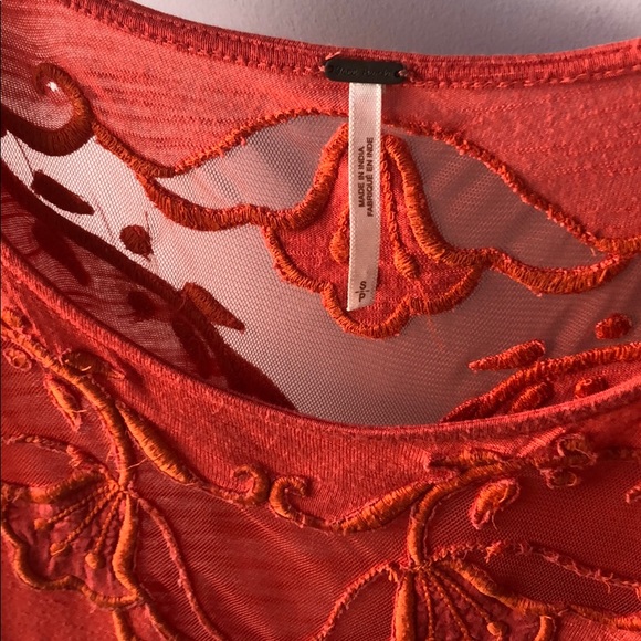 Orange free people shirt with sheer cutout detail - Picture 5 of 6